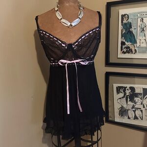 Elegant Black and Pink Lace Chemise
